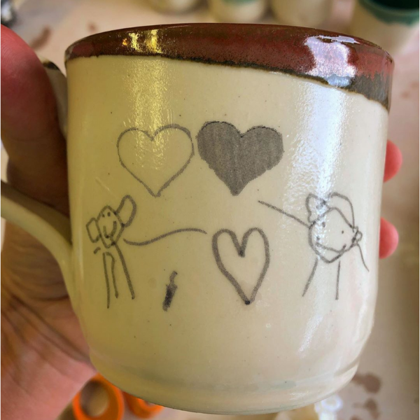 Unique Mother's Day gift of child's drawing put on a ceramic mug from Great Northwest Designs
