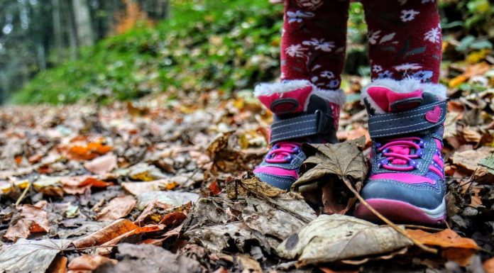 Kid shoes in leaves