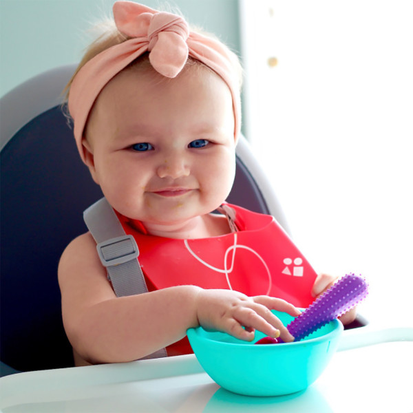 Baby with GoSili silicone bowl and spoon