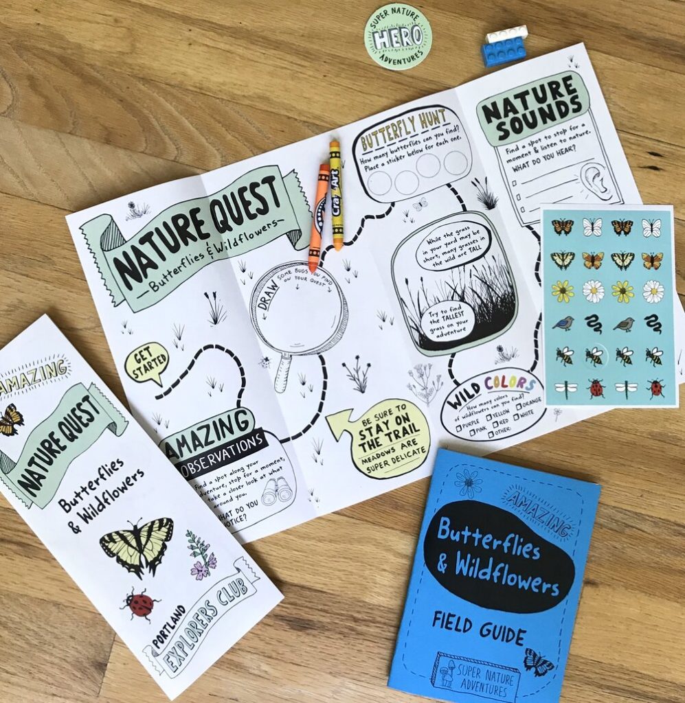 Super Nature Adventure kit with kid's field guid, maps, and stickers