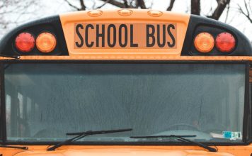 Cropped image of a front of a school bus