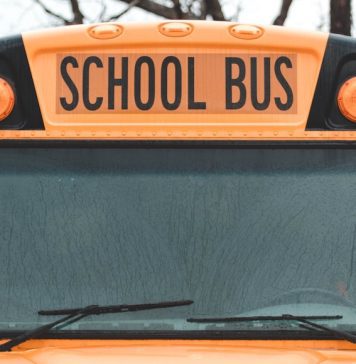 Cropped image of a front of a school bus
