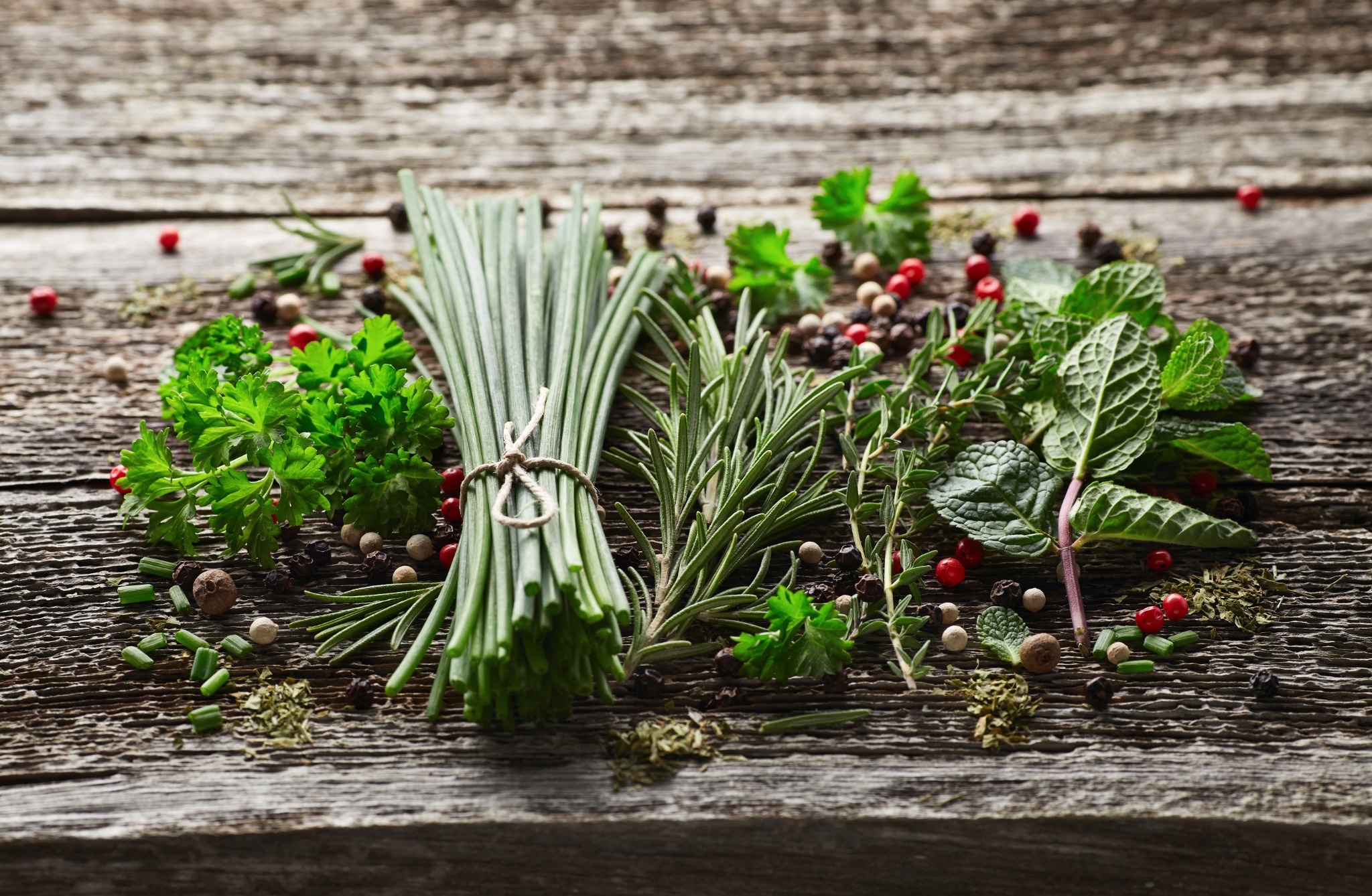 Image of fresh garden herbs on a table
