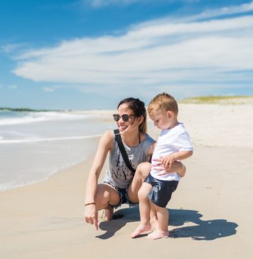 Image of a mom and her son at the beach