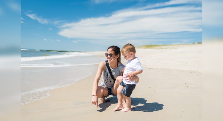 Image of a mom and her son at the beach